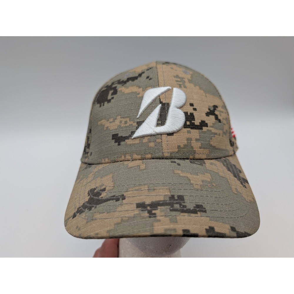 Bridgestone Golf Hat Men Digital Camo Ripstop Snapback American Flag Patch Brown
